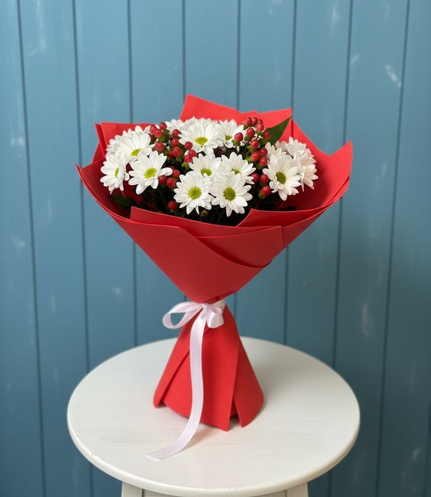 Букет цветов из: Хризантемы в Белое