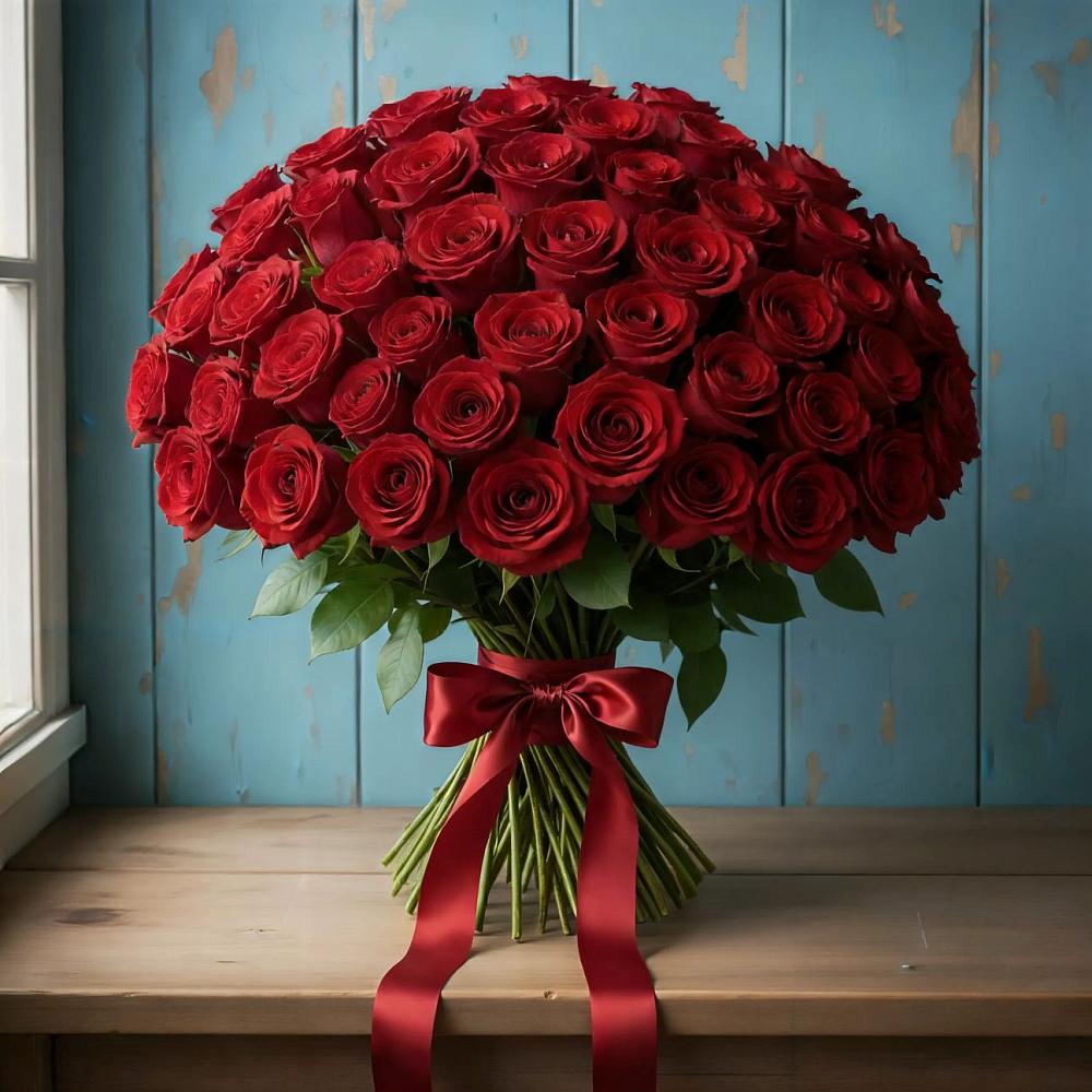 Букет Красные розы Блэк Меджик в Белое