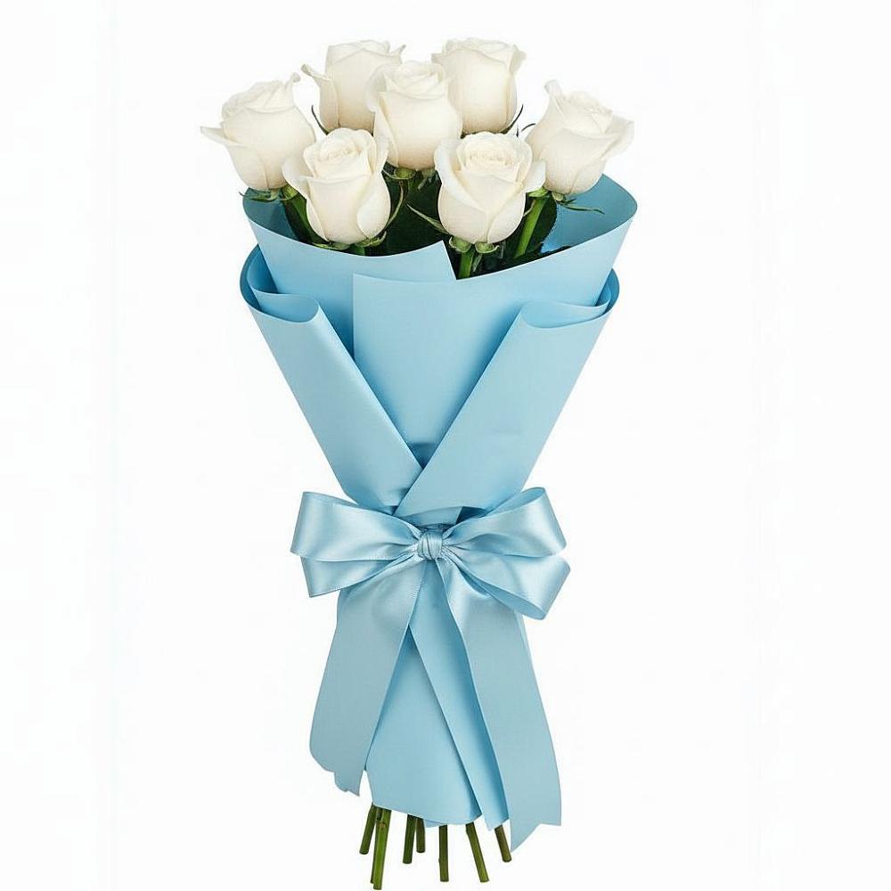 Букет 7 белых роз Проуд в Белое