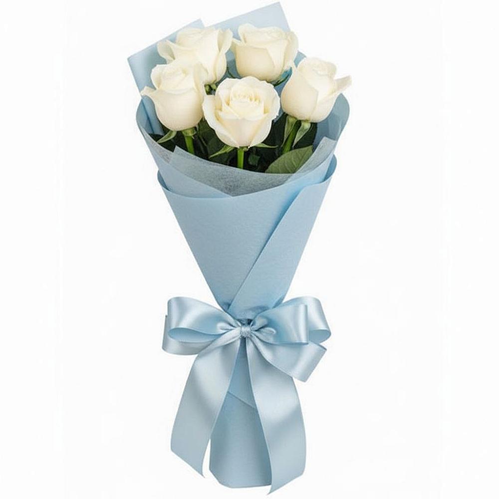 Букет 5 Белых роз Проуд в Белое