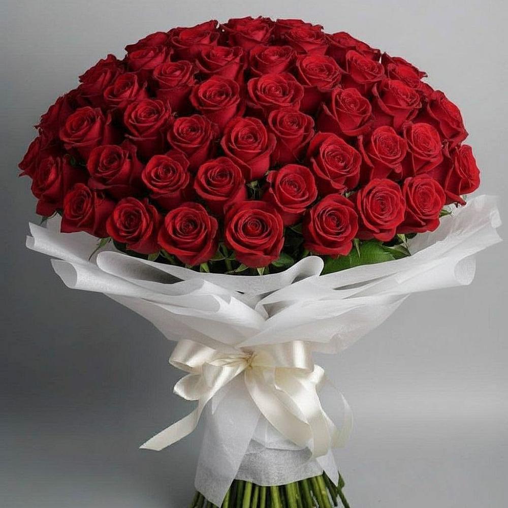 Букет 101 Красная роза Блэк Мэджик в Белое