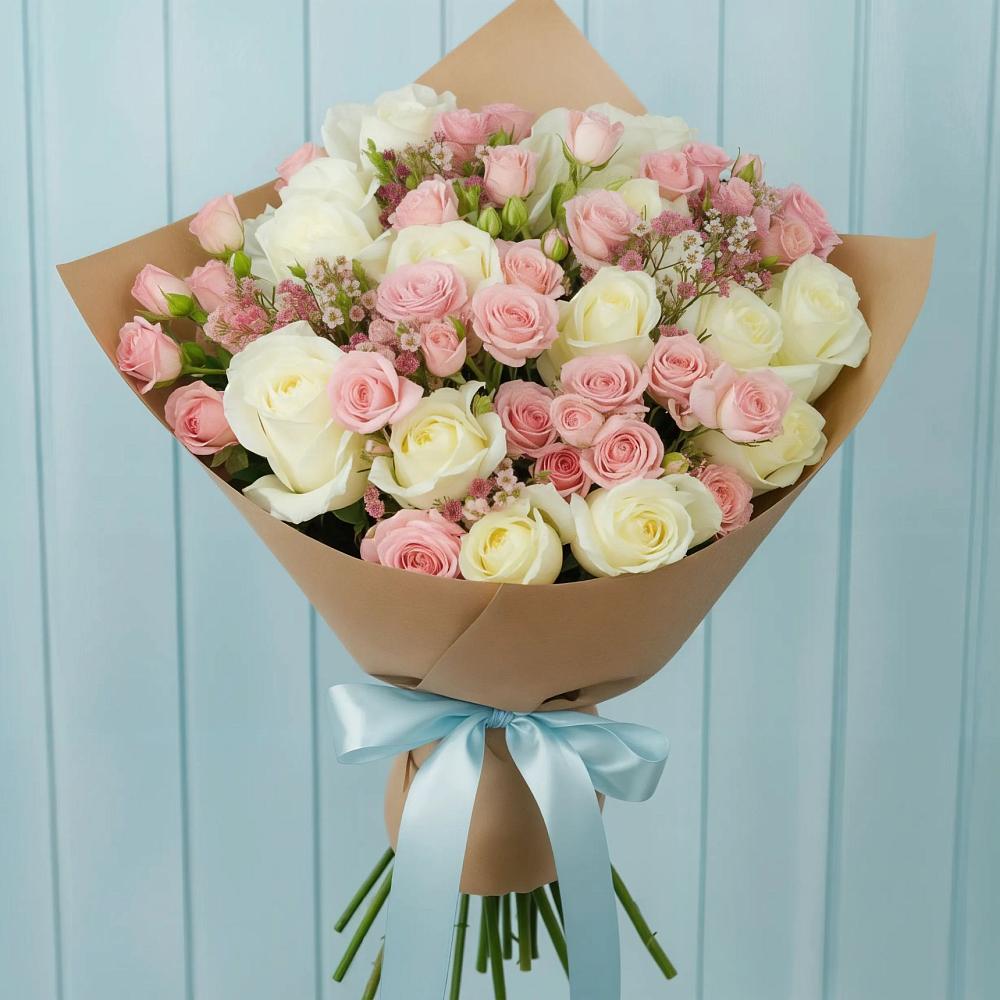 Букет цветов из: Розы в Белое