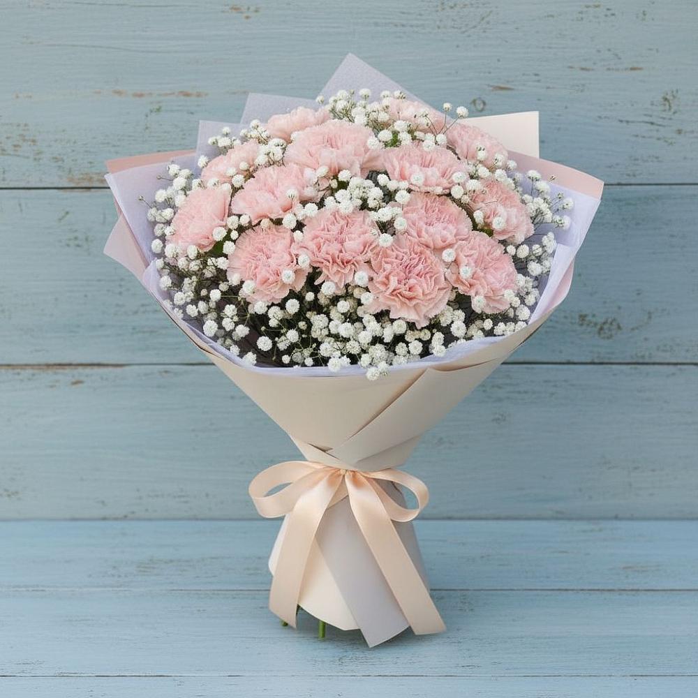 Букет цветов из: Гвоздики в Белое