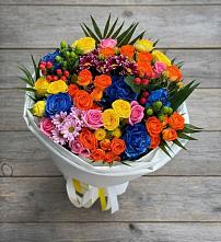 Букет цветов из:  Розы и Хризантемы в Белое