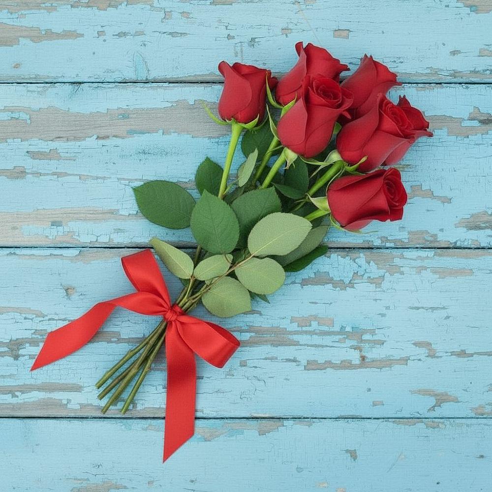 Букет Красные розы в Белое