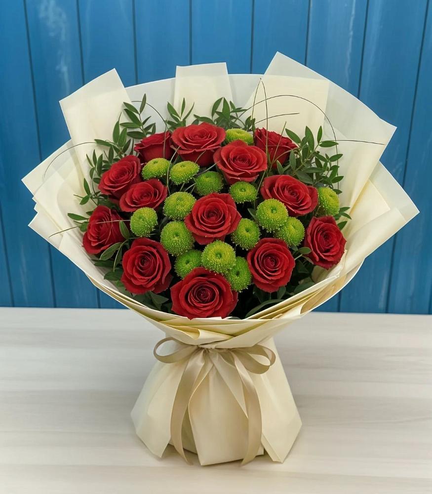 Букет цветов из: Розы и Хризантемы в Белое